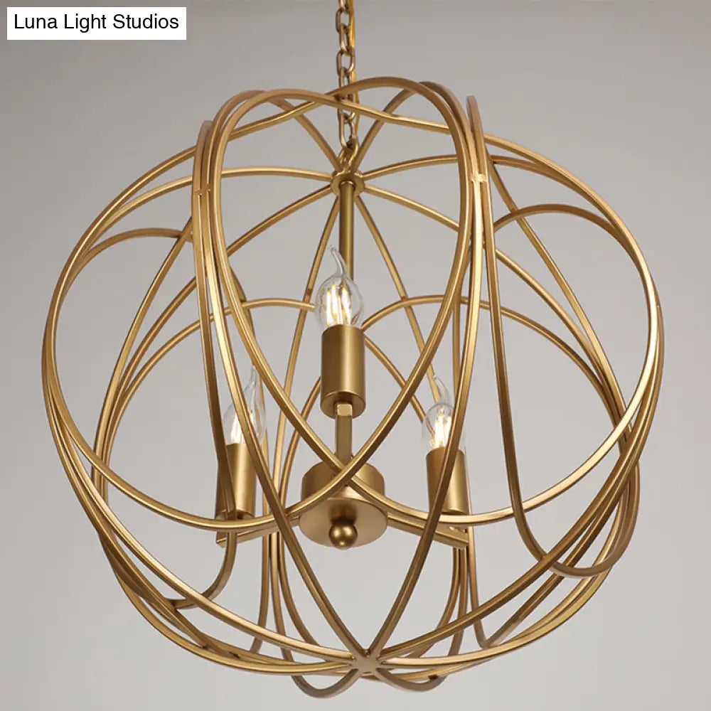 Vintage Gold Globe Chandelier Elegant Metal Ceiling Light For Hallway