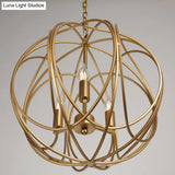 Vintage Gold Globe Chandelier Elegant Metal Ceiling Light For Hallway
