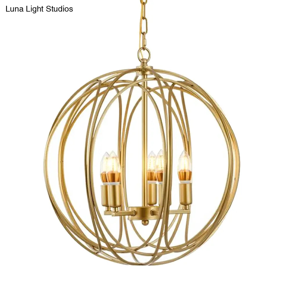 Vintage Gold Globe Chandelier Elegant Metal Ceiling Light For Hallway