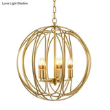 Vintage Gold Globe Chandelier Elegant Metal Ceiling Light For Hallway
