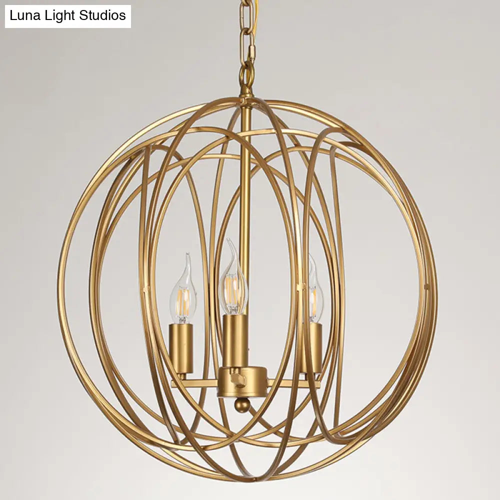 Vintage Gold Globe Chandelier Elegant Metal Ceiling Light For Hallway