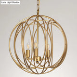 Vintage Gold Globe Chandelier Elegant Metal Ceiling Light For Hallway