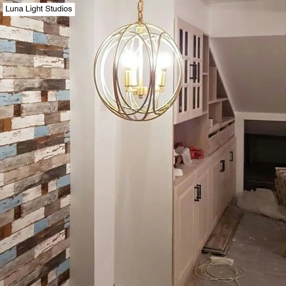 Vintage Gold Globe Chandelier Elegant Metal Ceiling Light For Hallway