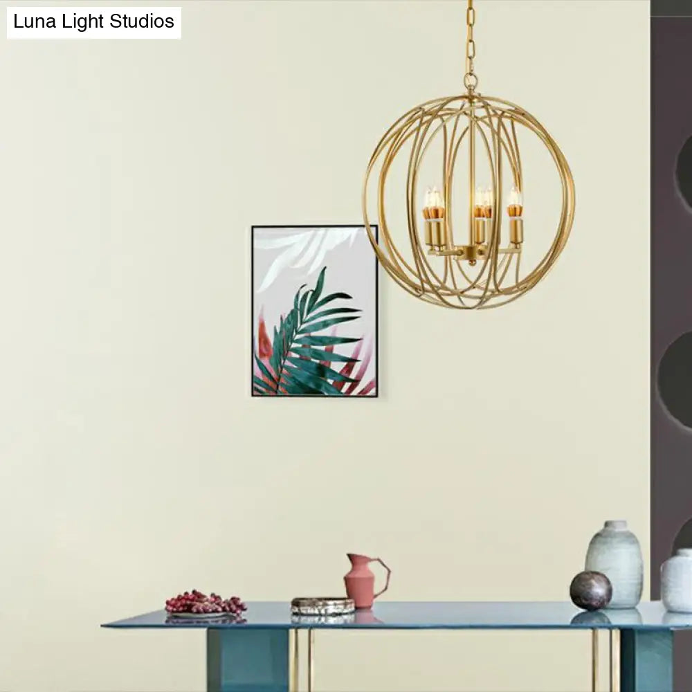 Vintage Gold Globe Chandelier Elegant Metal Ceiling Light For Hallway