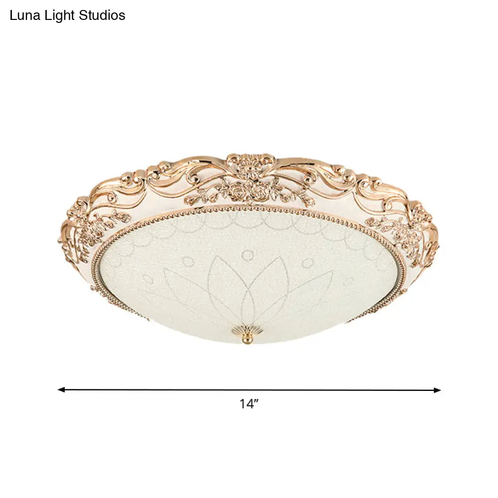 Vintage Gold Led Flush Mount Light With Domed Opaque Glass Shade - 14’/16’/20’ Width