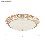 Vintage Gold Led Flush Mount Light With Domed Opaque Glass Shade - 14’/16’/20’ Width