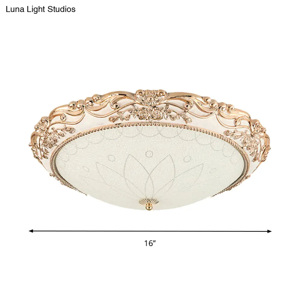Vintage Gold Led Flush Mount Light With Domed Opaque Glass Shade - 14’/16’/20’ Width