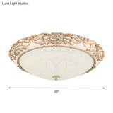 Vintage Gold Led Flush Mount Light With Domed Opaque Glass Shade - 14’/16’/20’ Width