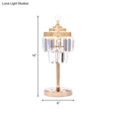 Vintage Gold Led Table Lamp With Beveled Crystal Prism - 2 Tiers Bedroom Nightstand Light
