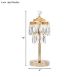 Vintage Gold Led Table Lamp With Beveled Crystal Prism - 2 Tiers Bedroom Nightstand Light