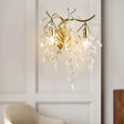 Vintage Gold Metal Candle Sconce Light With Leaf Crystal Strand - 2 Lights