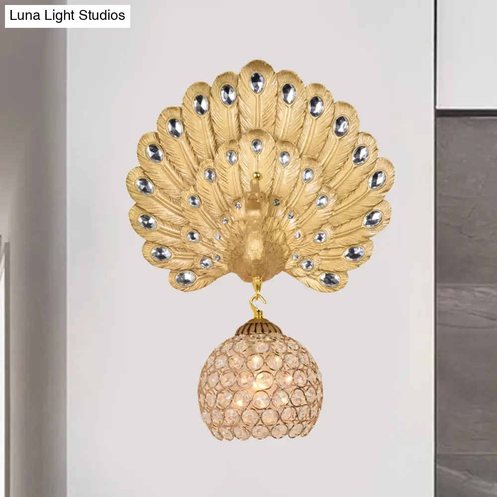 Vintage Gold Peacock Wall Sconce With Dome Shade 1 Light - 8/14 Wide For Living Room