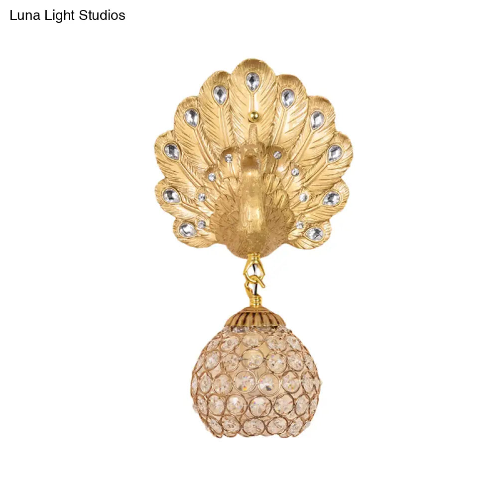 Vintage Gold Peacock Wall Sconce With Dome Shade 1 Light - 8/14 Wide For Living Room