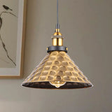 Vintage Gold Pendant Light - Elegant Iron Lid With Retro Cone Shape Ideal Luminaire For Dining