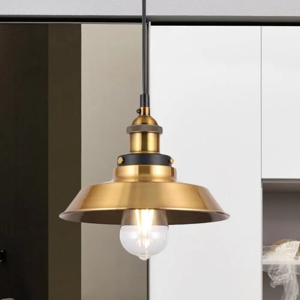Vintage Gold Pendant Light - Elegant Iron Lid With Retro Cone Shape Ideal Luminaire For Dining