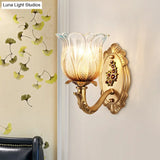 Vintage Gold Petals Carved Glass Sconce - Bedroom Wall Mounted Lamp For A Half-Bulb Lighting