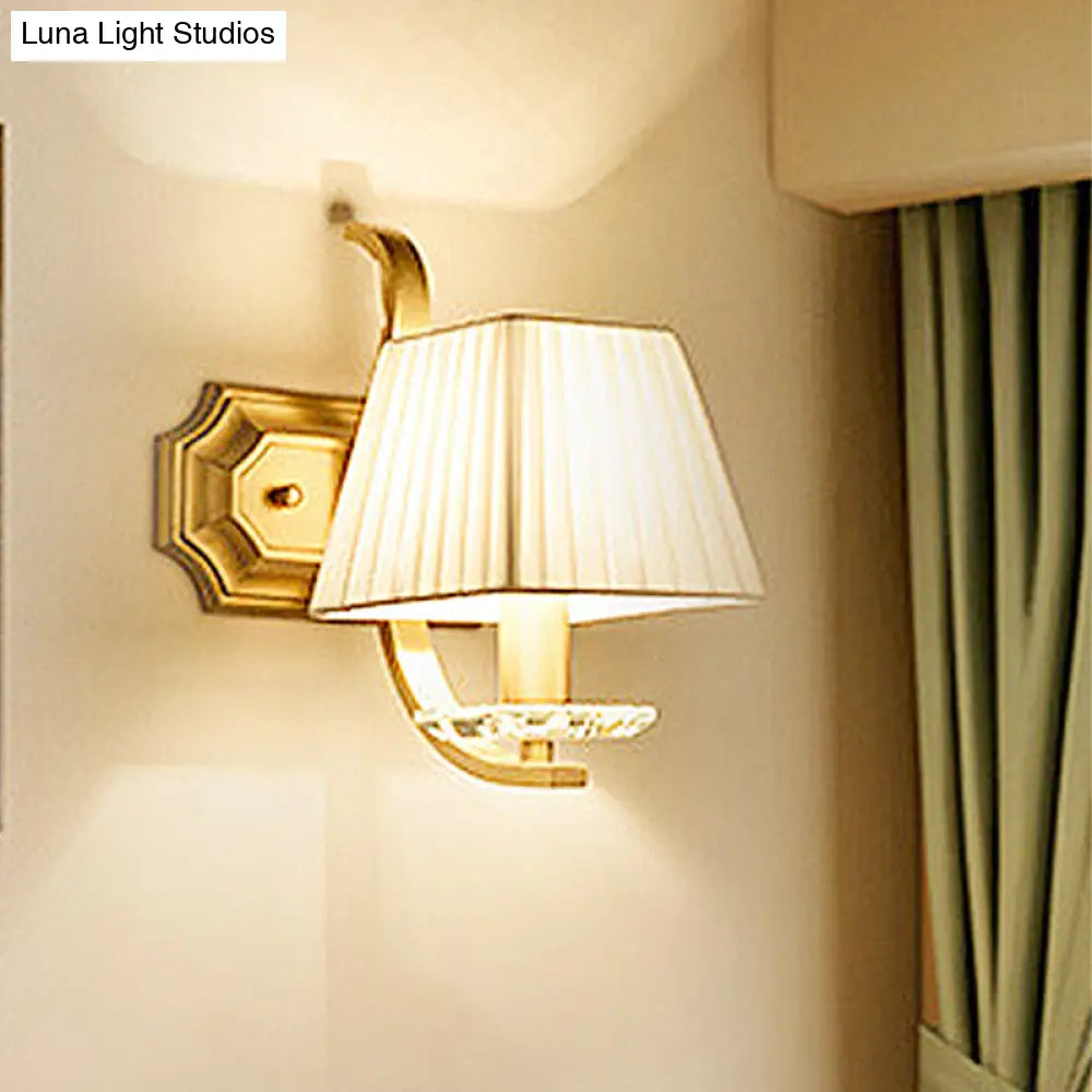 Vintage Gold Trapezoid Fabric Sconce Light For Bedroom Wall Mount