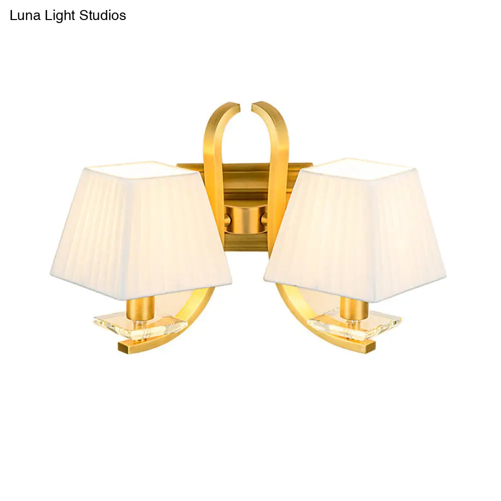 Vintage Gold Trapezoid Fabric Sconce Light For Bedroom Wall Mount