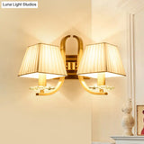Vintage Gold Trapezoid Fabric Sconce Light For Bedroom Wall Mount