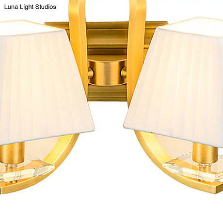 Vintage Gold Trapezoid Fabric Sconce Light For Bedroom Wall Mount
