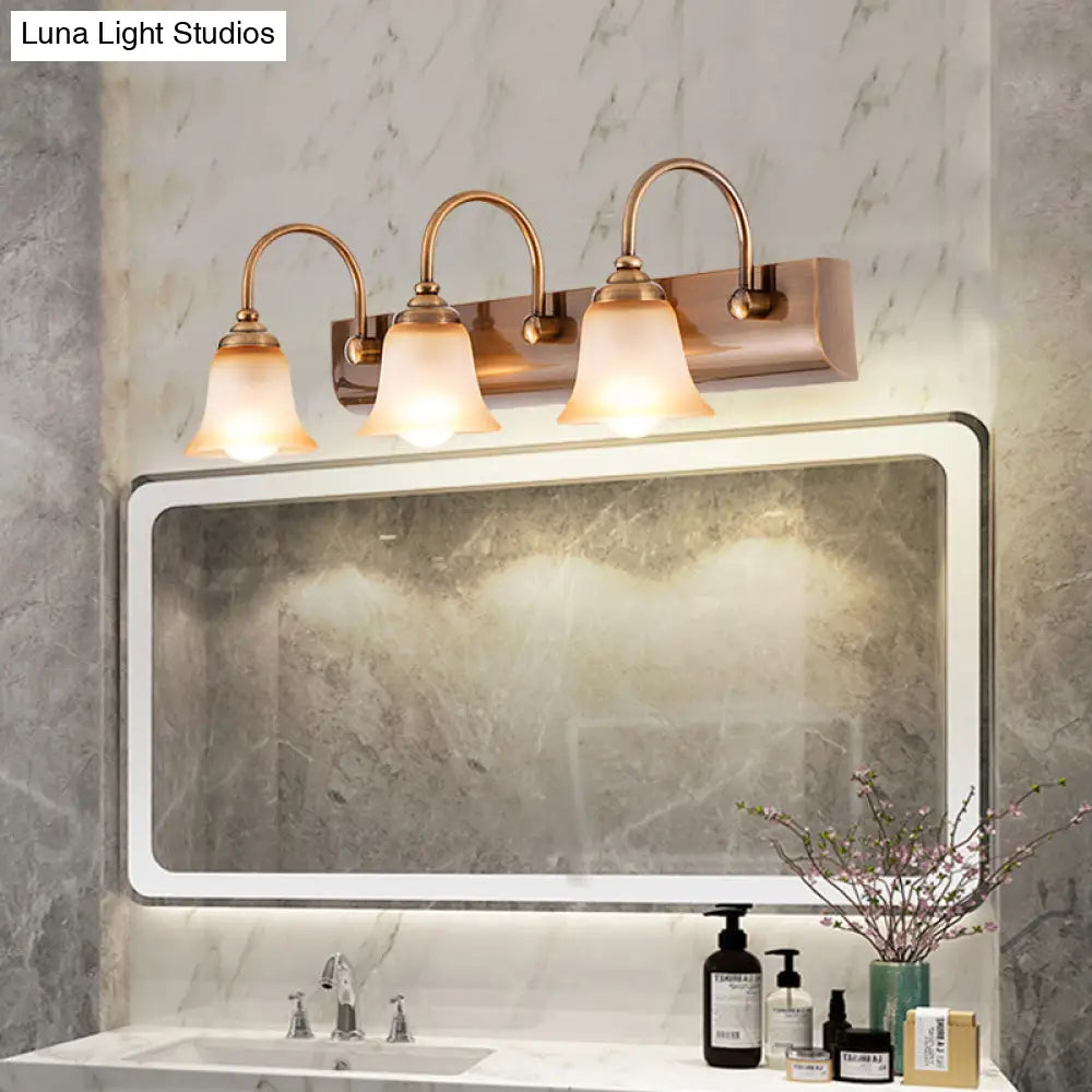 Vintage Gold Vanity Lamp With Frosted Glass & Gooseneck Arm For Bathroom Wall Mount - 2/3 Bulbs