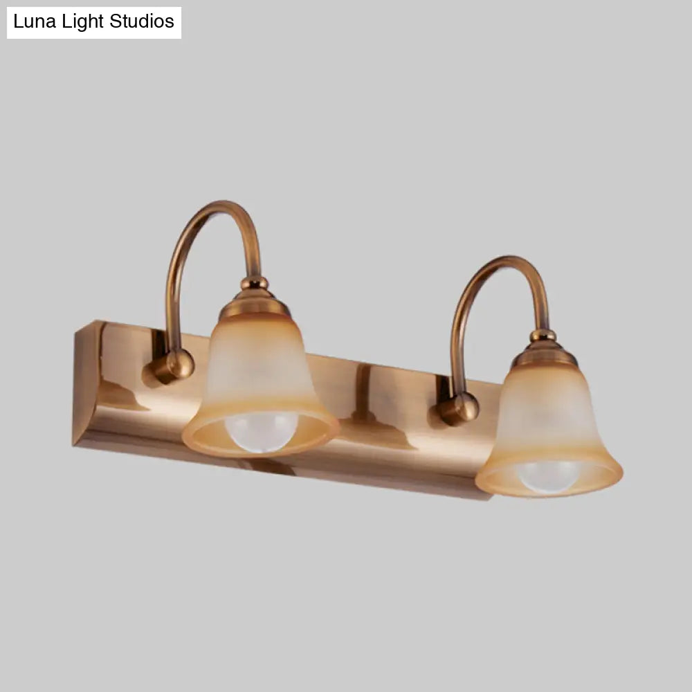 Vintage Gold Vanity Lamp With Frosted Glass & Gooseneck Arm For Bathroom Wall Mount - 2/3 Bulbs