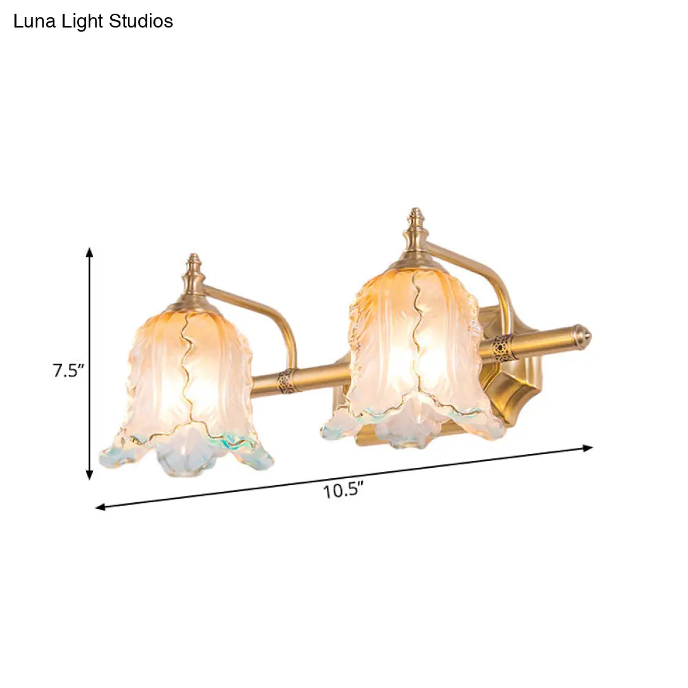 Vintage Gold Wall Light Fixture With Scalloped Textured Glass - Perfect For Bedroom Make-Up Lighting