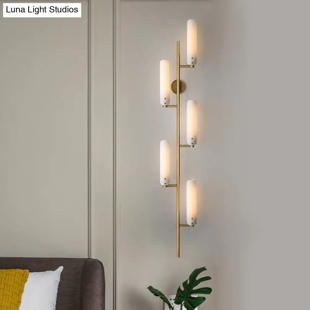 Vintage Gold Wall Mounted Light With Opal Glass - 5 Head Cylinder Design For Bedside Lighting