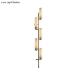 Vintage Gold Wall Mounted Light With Opal Glass - 5 Head Cylinder Design For Bedside Lighting