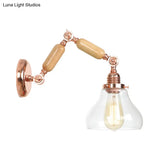 Vintage Gold Wall Sconce With Clear Glass Shade And Extendable Arm For Living Room Lighting