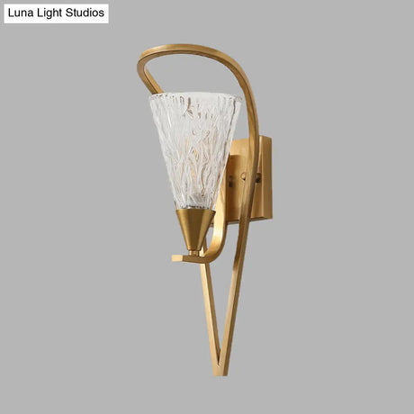 Vintage Gold Water Glass Cone Wall Lamp - 1 Head Sconce Light For Living Room