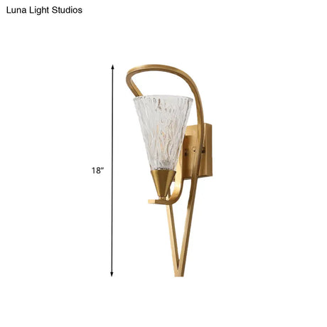 Vintage Gold Water Glass Cone Wall Lamp - 1 Head Sconce Light For Living Room