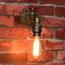 Vintage Gold Water Pipe Wall Mount Lamp With Valve For Restaurants - Metallic Head Lighting
