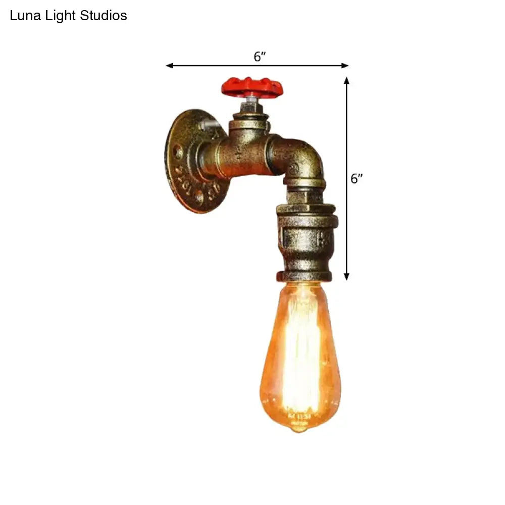 Vintage Gold Water Pipe Wall Mount Lamp With Valve For Restaurants - Metallic Head Lighting