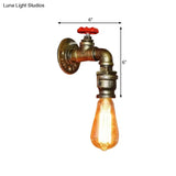 Vintage Gold Water Pipe Wall Mount Lamp With Valve For Restaurants - Metallic Head Lighting