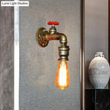 Vintage Gold Water Pipe Wall Mount Lamp With Valve For Restaurants - Metallic Head Lighting