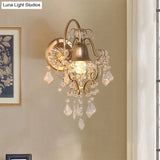 Vintage Golden Bell Wall Sconce With Clear Crystal Draping - 1 Light Fixture