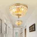 Vintage Golden Bowl Metal Ceiling Light With Clear Crystal Deco - 3 Lights Flush Mount Gold / 12’