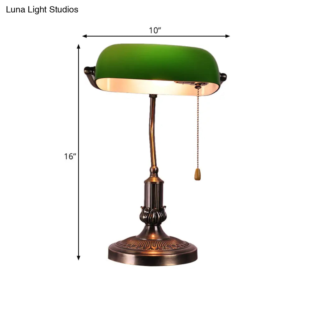 Vintage Green Glass Night Lamp With Antiqued Brass Finish And Pull Chain