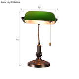 Vintage Green Glass Night Lamp With Antiqued Brass Finish And Pull Chain