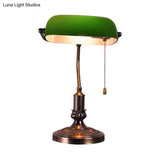 Vintage Green Glass Night Lamp With Antiqued Brass Finish And Pull Chain