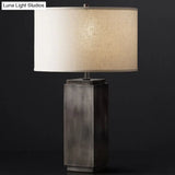 Vintage Grey/Brown Wood Night Table Lamp With Fabric Shade - Stylish 1-Light Desk Light For Living
