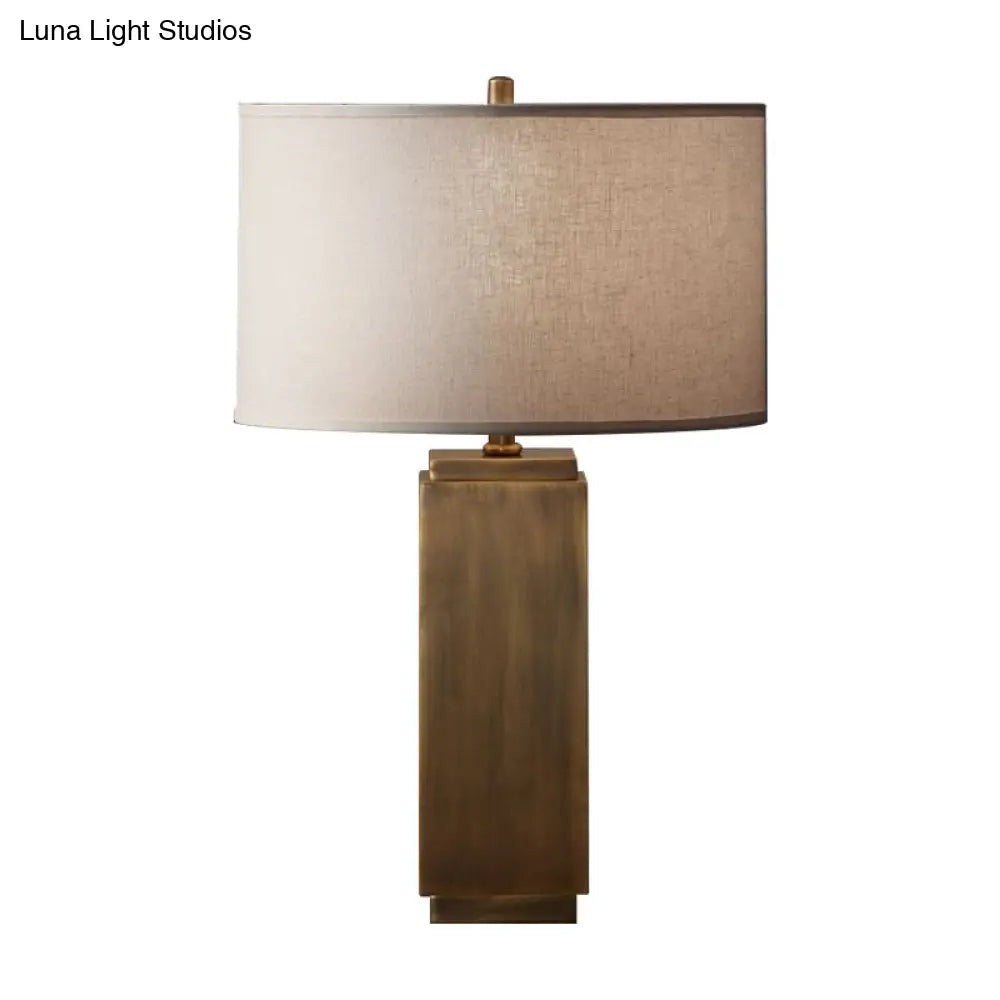 Vintage Grey/Brown Wood Night Table Lamp With Fabric Shade - Stylish 1-Light Desk Light For Living