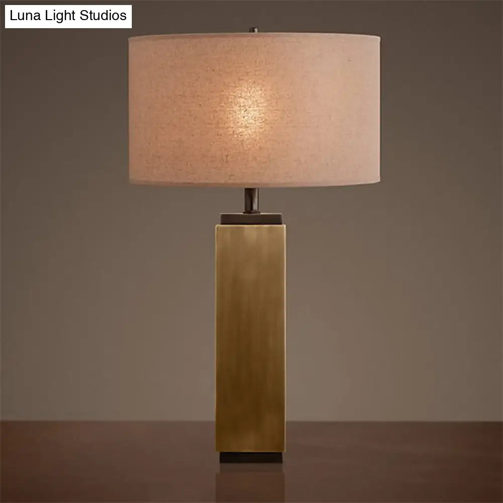 Vintage Grey/Brown Wood Night Table Lamp With Fabric Shade - Stylish 1-Light Desk Light For Living