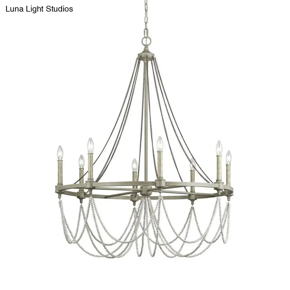 Vintage Grey Metallic Candle Chandelier With Crystal Bead Dining Room Pendant Light