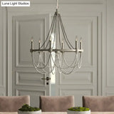 Vintage Grey Metallic Candle Chandelier With Crystal Bead Dining Room Pendant Light