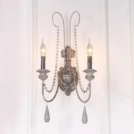 Vintage Grey Wood Sconce With 2 Candelabra Lights - Perfect For Wall-Mounted Bedroom Lighting