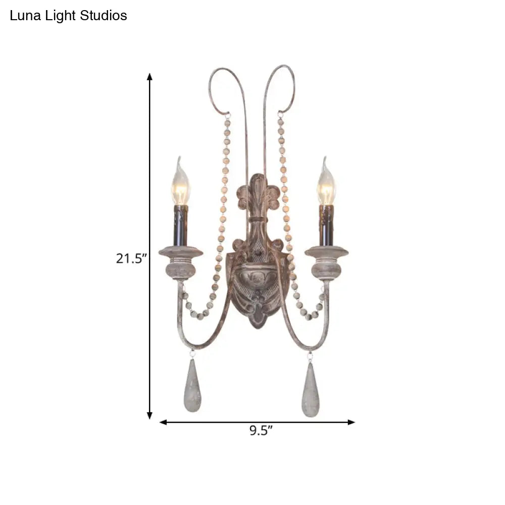 Vintage Grey Wood Sconce With 2 Candelabra Lights - Perfect For Wall-Mounted Bedroom Lighting