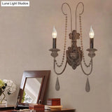 Vintage Grey Wood Sconce With 2 Candelabra Lights - Perfect For Wall-Mounted Bedroom Lighting