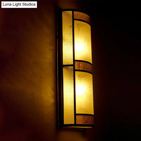 Vintage Half Cylinder Wall Lamp - 8/10 Width 4/2-Light Sconce With Printed Glass And Gold Backplate